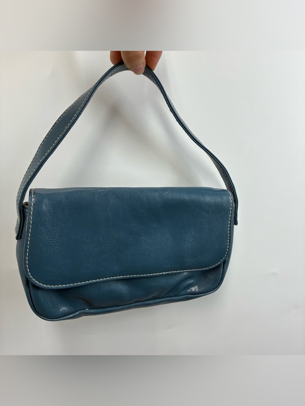 Y2K Blue Teal Faux Leather Flap Shoulder Bag Purse Mini Estée Lauder